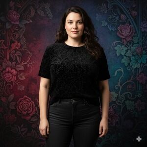 Valerie Stevens Vintage Black Floral Velvet Silk Blouse 16